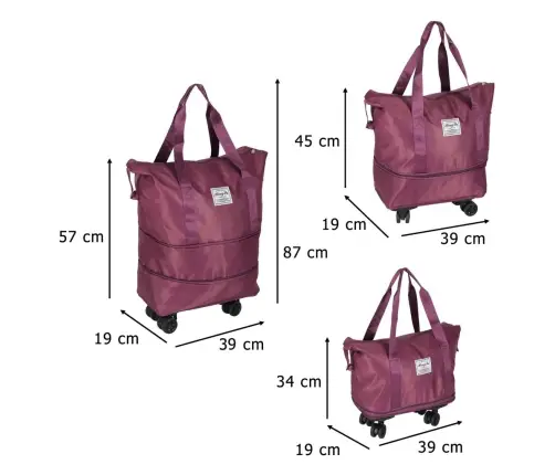 Ceļojumu soma uz riteņiem saliekama ceļojumu plaša 3 izmēri violeta