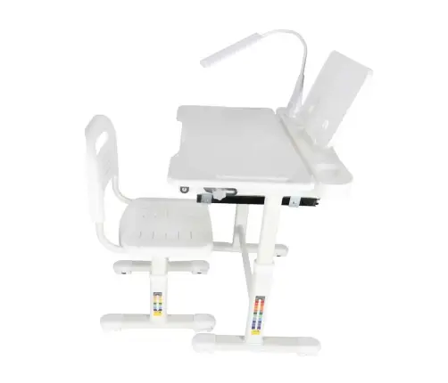 Bērnu skolas rakstāmgalds regulējams krēsls LED gaisma USB balts