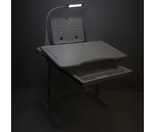 Bērnu skolas rakstāmgalds regulējams krēsls LED gaisma USB balts