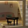 Koka leļļu mājas mēbeles 80cm rozā LED