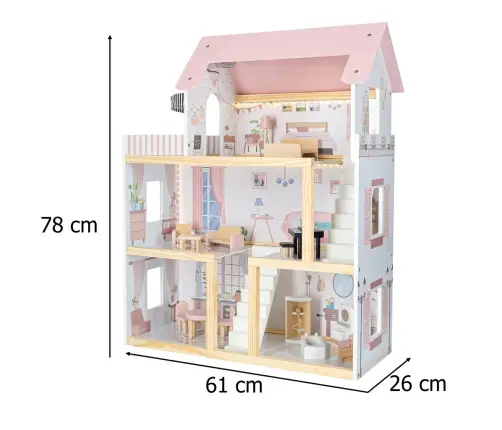 Koka leļļu mājas mēbeles 80cm rozā LED