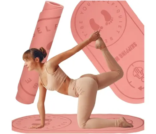 Jogas lēkšanas vingrojumu paklājiņš ar skaņas izolāciju, neslīdošs 127x63x0,6 cm rozā krāsā