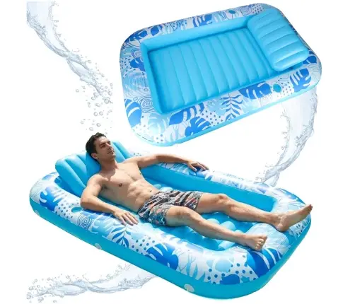 Piepūšamais peldvietu matracis, sauļošanās krēsls ar spilvenu zils