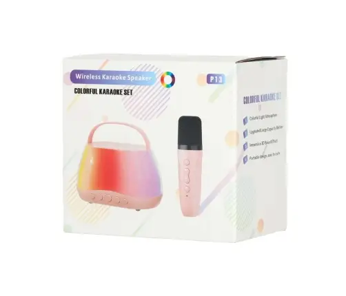 Karaoke komplekts Bluetooth skaļrunis LED RGB 2 mikrofoni USB
