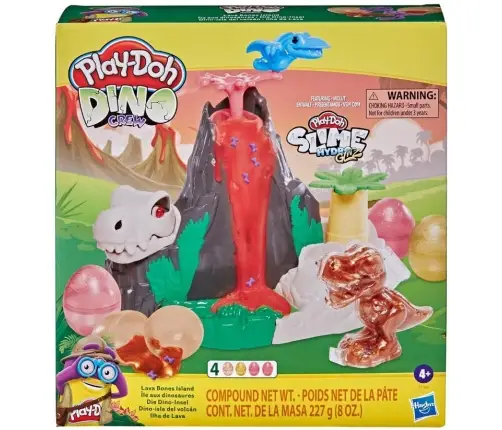 Play-Doh Slime Dino Crew Lava Bones Island Volcano Playset with HydroGlitz Eggs F1500