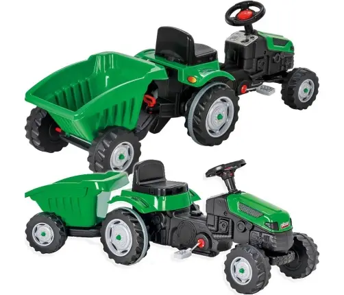 Pilsan Traktor na Pedały z Przyczepką Jeździk z Kierownicą Zielony 07316