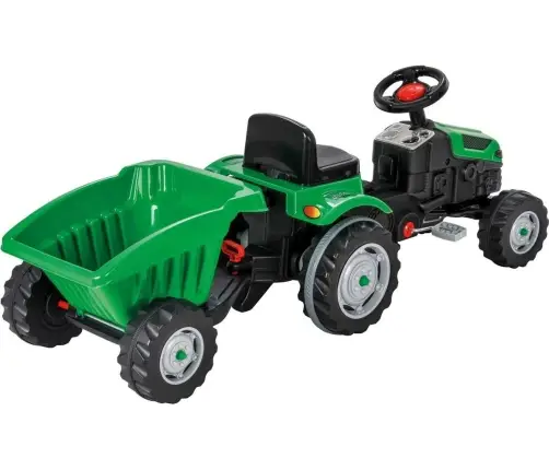 Pilsan Traktor na Pedały z Przyczepką Jeździk z Kierownicą Zielony 07316