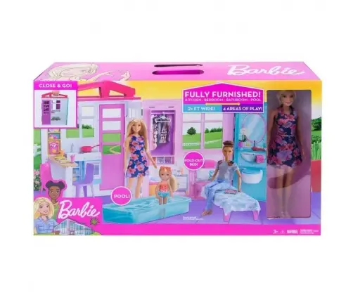 Barbie Dollhouse with accessories and doll GWY84