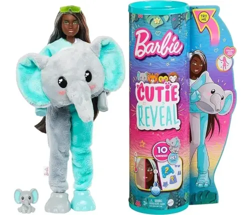 Barbie Cutie Reveal Fashion Doll Jungle Series Elephant Plush Costume HKP98