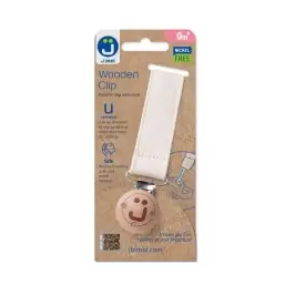 Pacifier with cord and wooden clip Eco beige