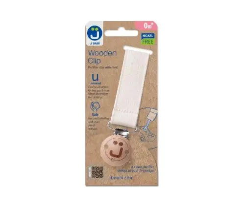 Pacifier with cord and wooden clip Eco beige