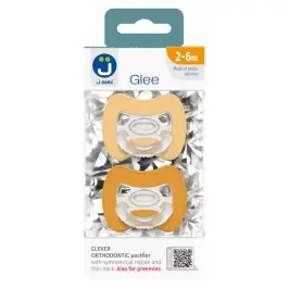 2-pack. Smart pacifiers Glee 2-6m beige-mustard