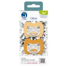 2-pack. Smart pacifiers Glee 6m+ beige-mustard