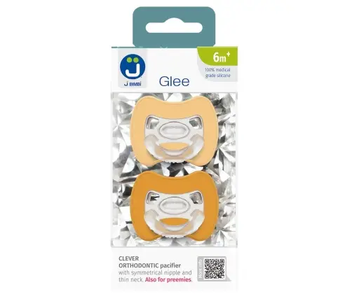 2-pack. Smart pacifiers Glee 6m+ beige-mustard