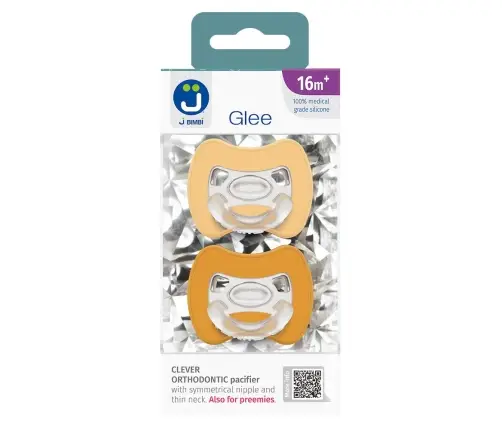 2-pack. Smart pacifiers Glee 16m+ beige-mustard