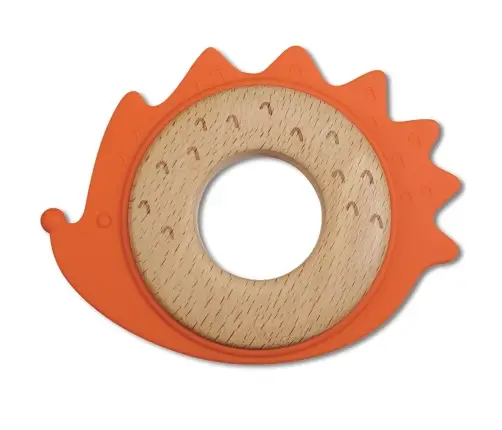 Teether Bite&Play ring wooden and silicone 3m+ hedgehog