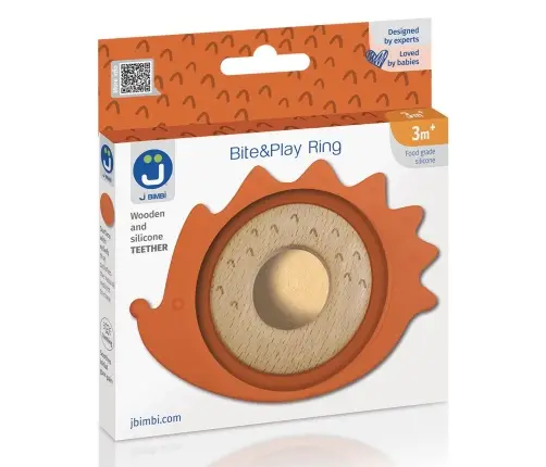 Teether Bite&Play ring wooden and silicone 3m+ hedgehog